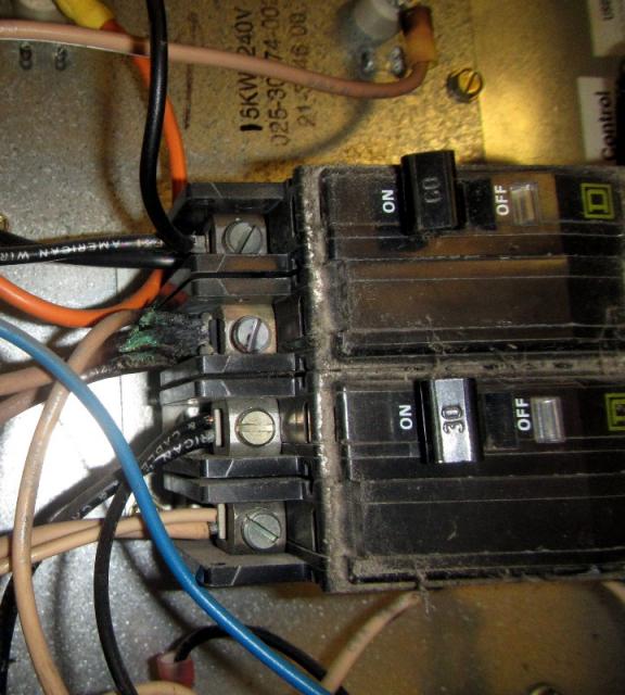 Burned up conductors on electric furnace.